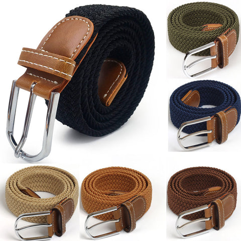 Men Elastic Stretch Waist Belt Black Canvas Stretch Braided Elastic Woven Leather Belt Wide Hot Metal Stretch Belt For Men