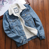 Women Denim Jacket With Fur Women Autumn Winter Denim Jacket Warm Upset Jacket Vintage Long Sleeve Loose Jeans Coat Outwear