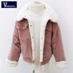 Vangull Women Loose Corduroy Jacket Women New Thick Winter Faux Rabbit Fur Jackets Ladies Cute Outerwear Coat Warm Parka Female