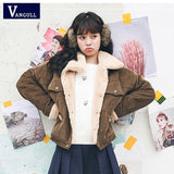 Vangull Women Loose Corduroy Jacket Women New Thick Winter Faux Rabbit Fur Jackets Ladies Cute Outerwear Coat Warm Parka Female