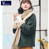 Vangull Women Loose Corduroy Jacket Women New Thick Winter Faux Rabbit Fur Jackets Ladies Cute Outerwear Coat Warm Parka Female