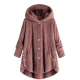 SHUJIN Leopard Plush Fleece Women Hooded Jackets Fashion Autumn Winter Warm Long Hoodie Coat  Button Solid Loose Overcoat 2019