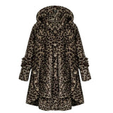 SHUJIN Leopard Plush Fleece Women Hooded Jackets Fashion Autumn Winter Warm Long Hoodie Coat  Button Solid Loose Overcoat 2019